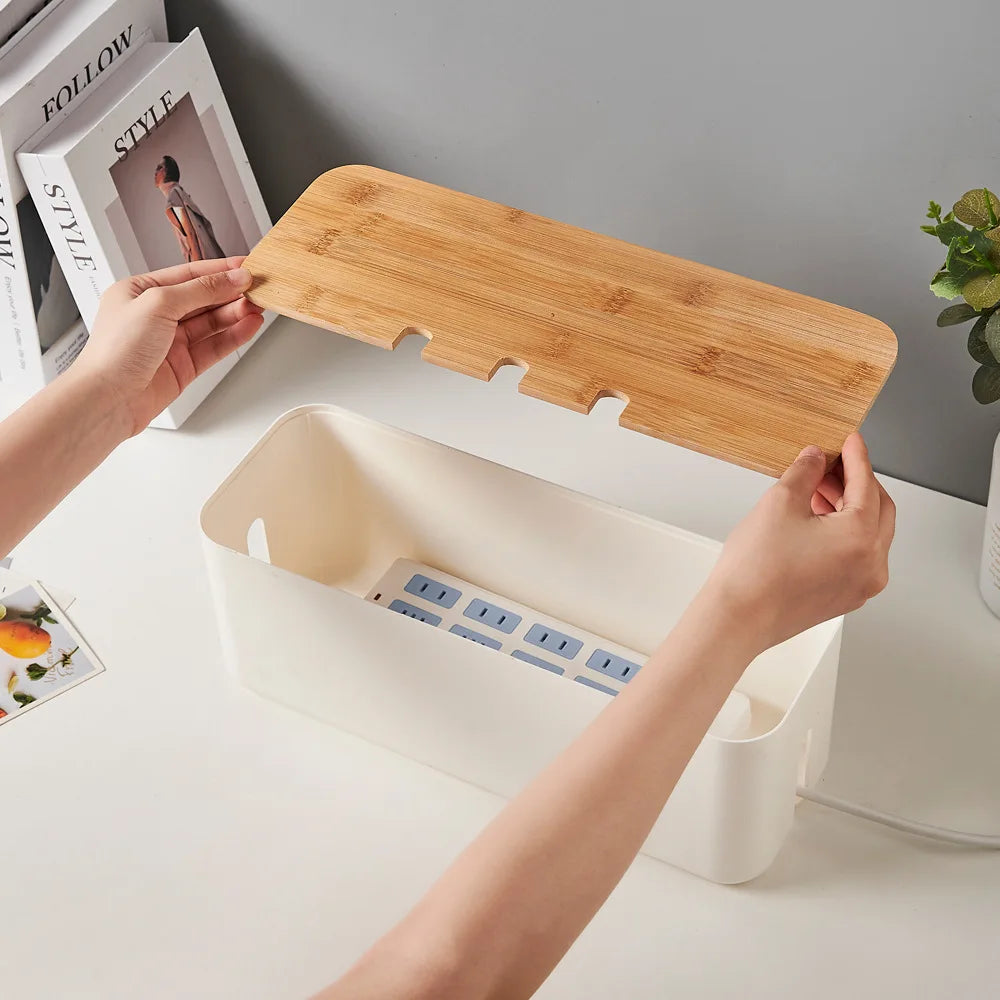 Bamboo Cable Management Box – Black (L)