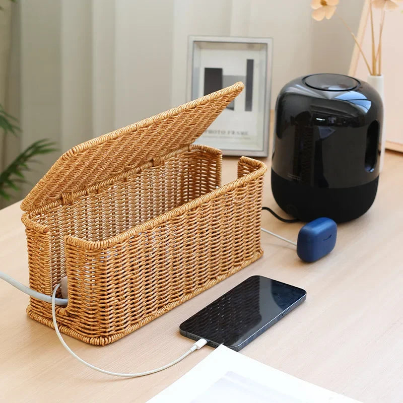 Rattan Cable Organizer Box
