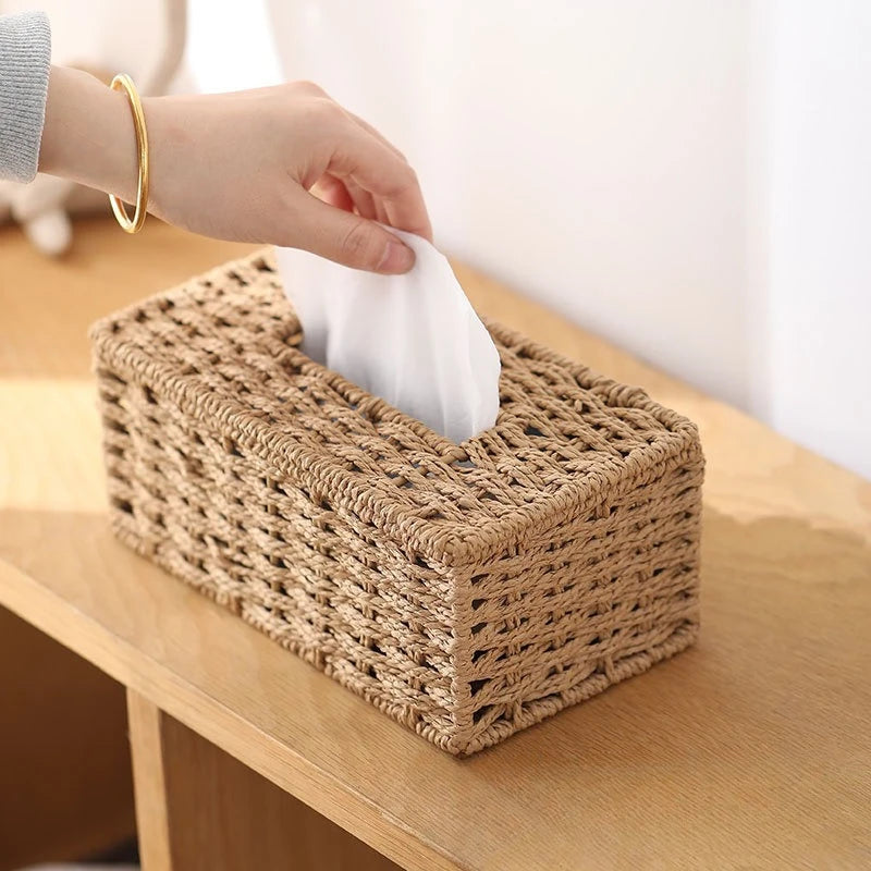 Vintage Rattan Tissue Cover – Beige