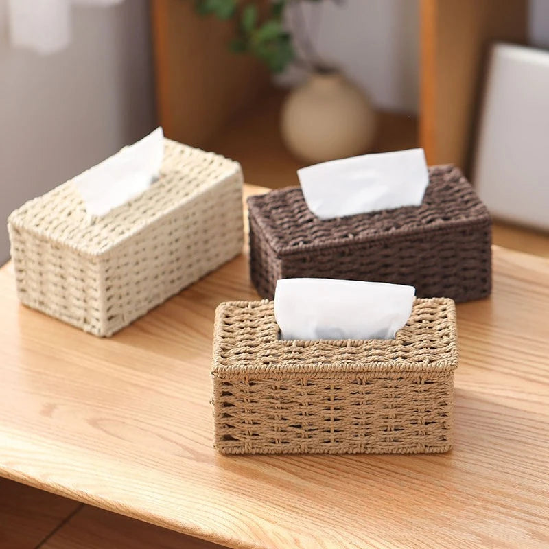 Vintage Rattan Tissue Cover – Beige
