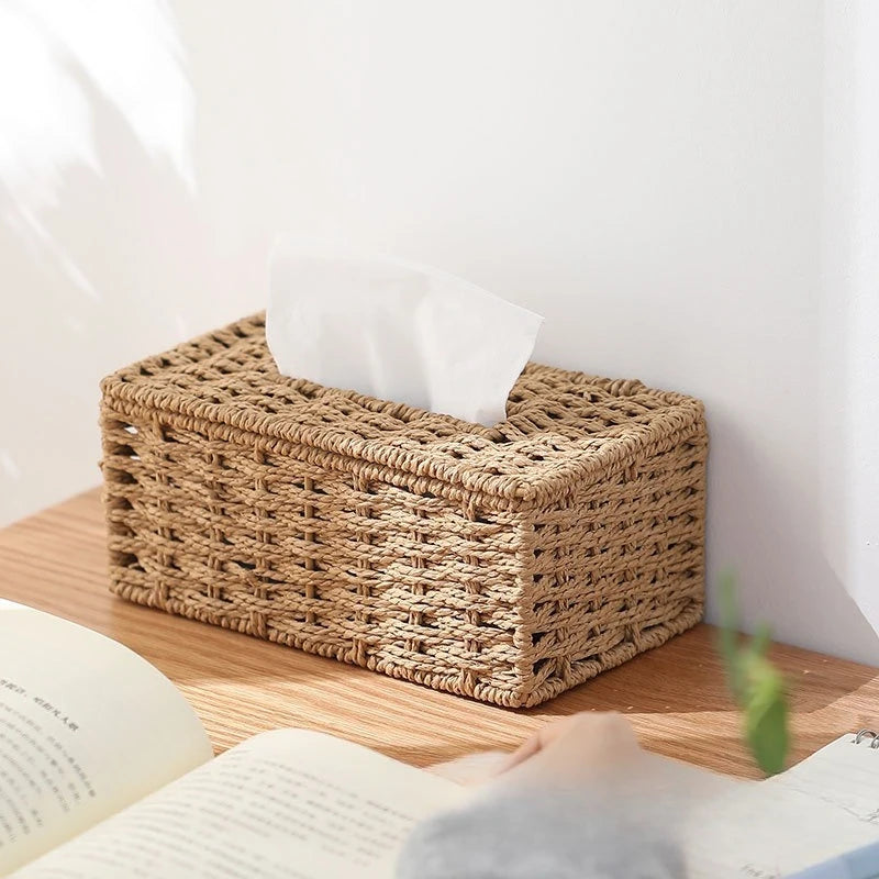 Vintage Rattan Tissue Cover – Beige