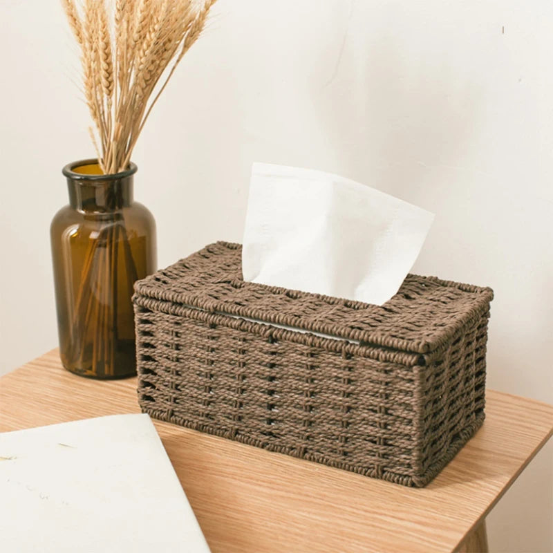 Vintage Rattan Tissue Cover – Coffee